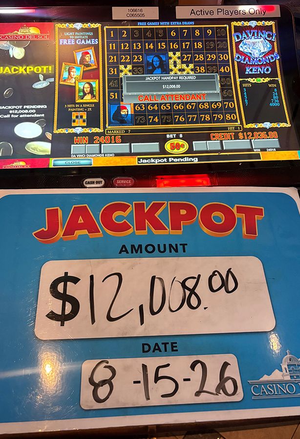 Jackpot winners at Casino Del Sol
